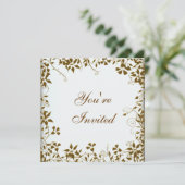 Gold Floral Party Einladung (Stehend Vorderseite)