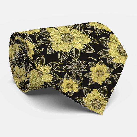 Gold Floral Pattern Neck Tie Krawatte (Gerollt)