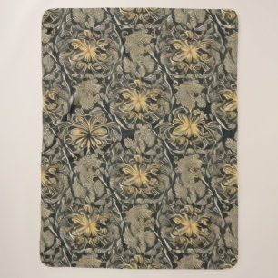 Gold Floral Pattern Sherpa Blanket Sherpadecke