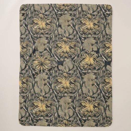 Gold Floral Pattern Sherpa Blanket Sherpadecke (Vorderseite)