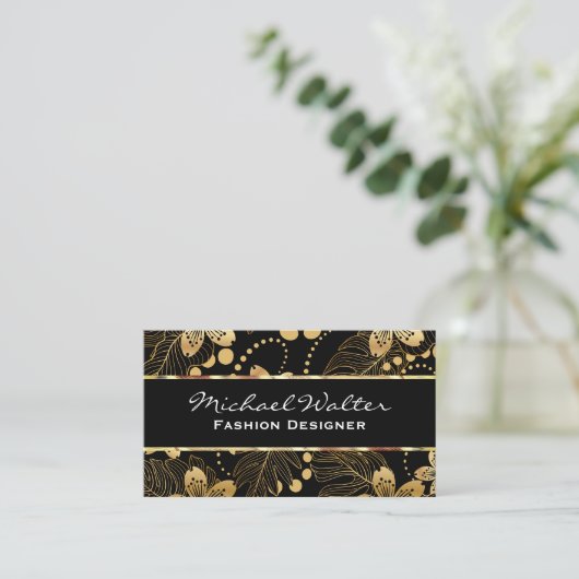 Gold Floral Pattern Visitenkarte (Stehend Vorderseite)