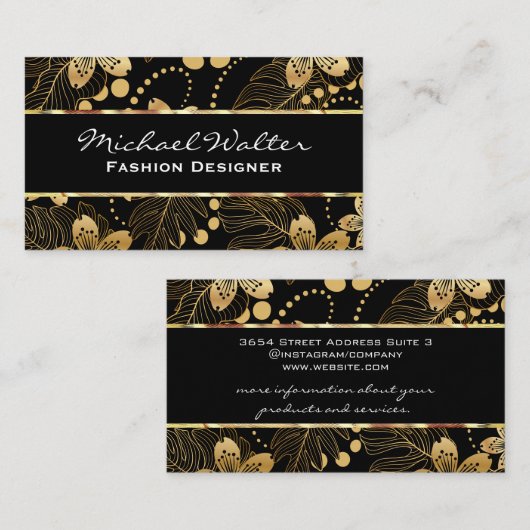 Gold Floral Pattern Visitenkarte (Vorne/Hinten)