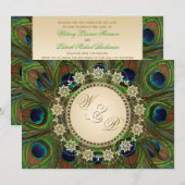 Gold Floral Peacock Feathers Wedding Einladung (Vorne/Hinten)