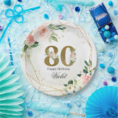 Gold & Floral Personalized Custom 80th Pappteller (Party)