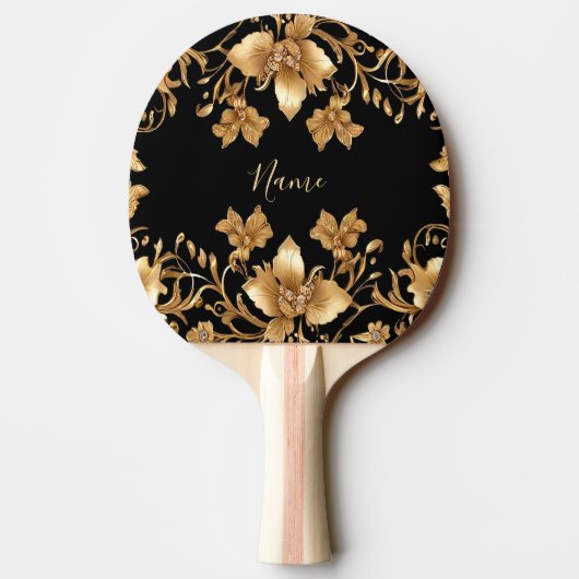 Gold Floral Ping Pong Paddle Tischtennis Schläger (Rückseite)