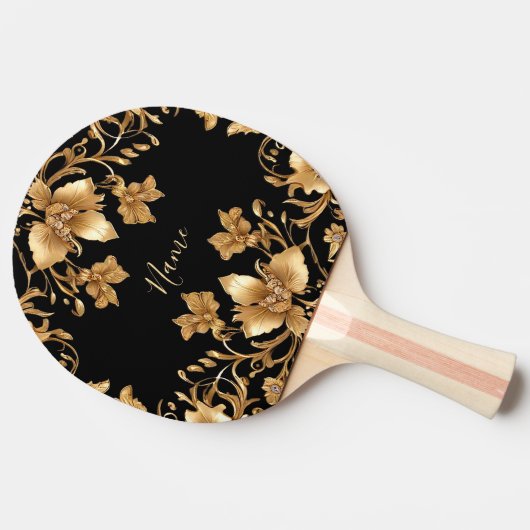 Gold Floral Ping Pong Paddle Tischtennis Schläger (Seitenansicht)