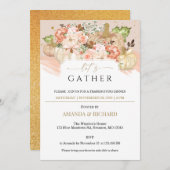 Gold Floral Pumpkin Erntedank Dinner Einladung (Vorne/Hinten)