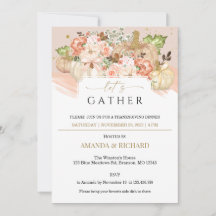 Gold Floral Pumpkin Erntedank Dinner Einladung