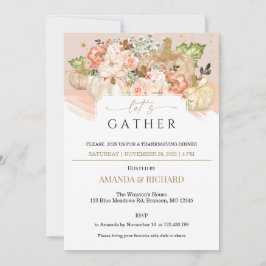 Gold Floral Pumpkin Erntedank Dinner Einladung