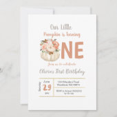 Gold Floral Pumpkin Turning 1 Geburtstag Einladung (Vorderseite)