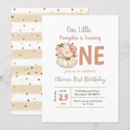 Gold Floral Pumpkin Turning 1 Geburtstag Einladung