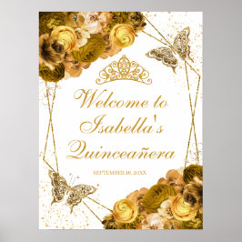 Gold Floral Quinceanera Begrüßungszeichen Poster