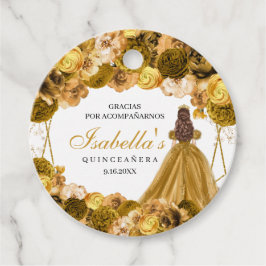 Gold Floral Quinceanera Circle Fevor Tags Geschenkanhänger