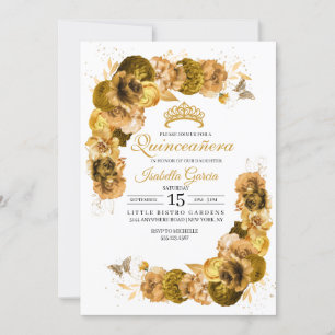 Gold Floral Quinceanera Geburtstag Einladung
