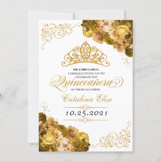 Gold Floral Quinceanera Geburtstag Einladung
