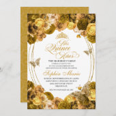 Gold Floral Quinceanera Geburtstag Einladung (Vorne/Hinten)