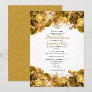 Gold Floral Quinceanera Geburtstag Einladung