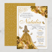 Gold Floral Quinceanera Geburtstag Einladung (Vorne/Hinten)