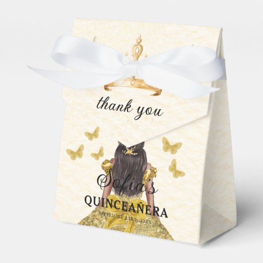 Gold Floral Quinceñera Butterfliegen Geschenkschachtel (Vorderseite)