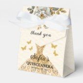 Gold Floral Quinceñera Butterfliegen Geschenkschachtel (Vorderseite)