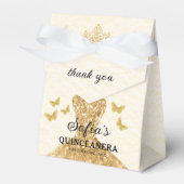 Gold Floral Quinceñera Butterfliegen Geschenkschachtel (Vorderseite)