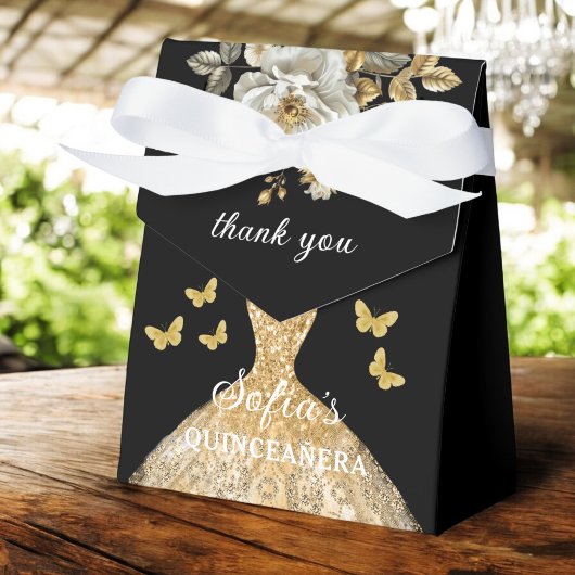 Gold Floral Quinceñera Butterfliegen Geschenkschachtel