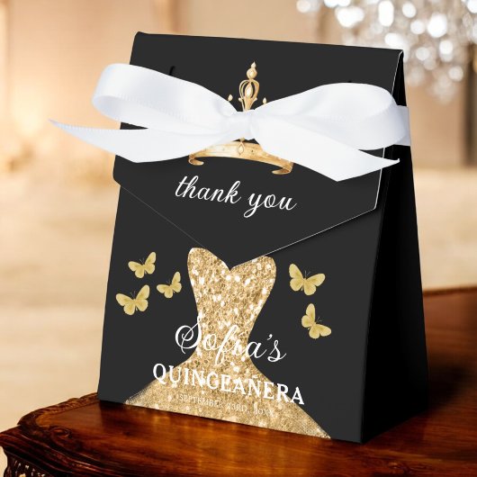 Gold Floral Quinceñera Butterfliegen Geschenkschachtel