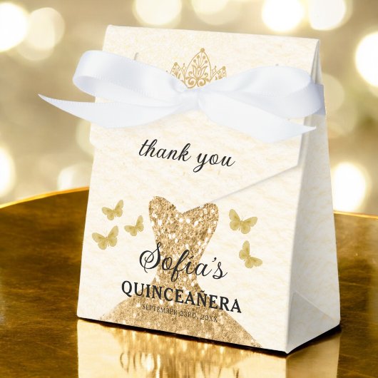 Gold Floral Quinceñera Butterfliegen Geschenkschachtel