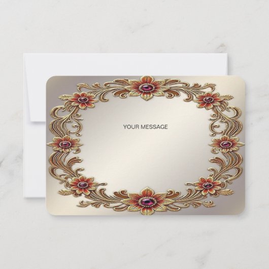 Gold Floral Rahmen mit Roten Steinen Danke Karte (Rückseite)