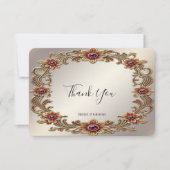 Gold Floral Rahmen mit Roten Steinen Danke Karte (Vorderseite)