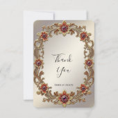Gold Floral Rahmen mit Roten Steinen Danke Karte (Vorderseite)