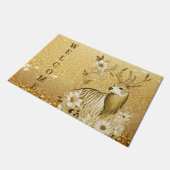 Gold Floral Reindeer Doormat Fußmatte (Schrägansicht)