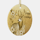 Gold Floral Reindeer Keramik Ornament (Rechts)
