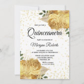 Gold Floral Rosen Quinceanera Party Inite Einladung (Vorderseite)