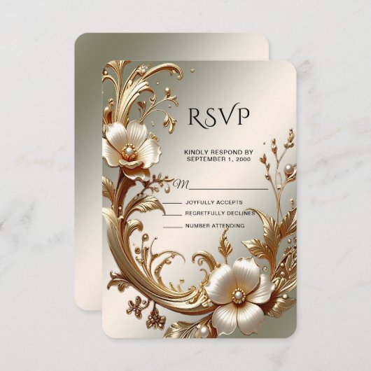 Gold Floral RSVP Card (Vorne/Hinten)