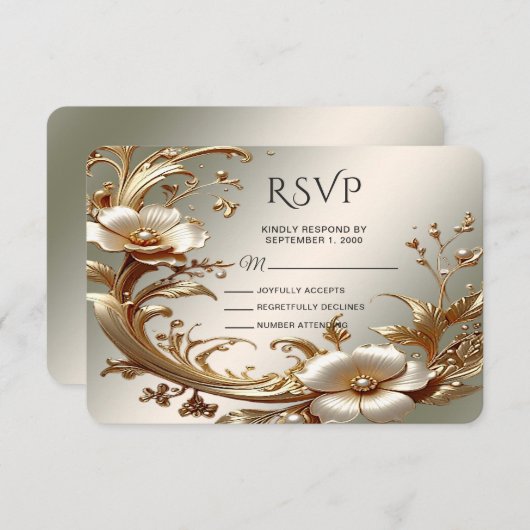 Gold Floral RSVP Card (Vorne/Hinten)