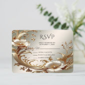 Gold Floral RSVP Card (Stehend Vorderseite)
