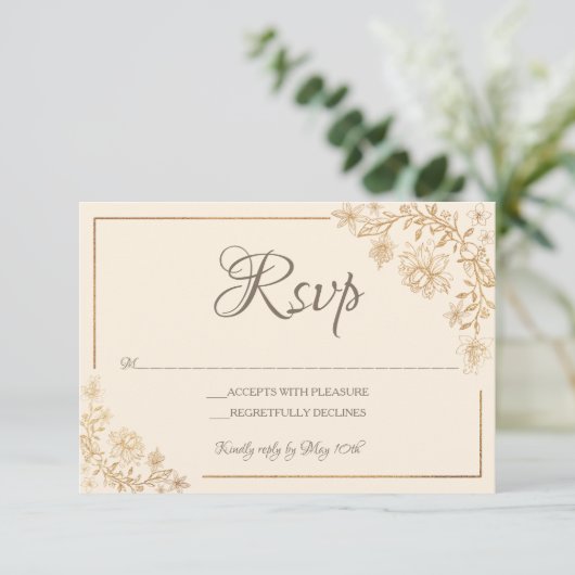 Gold Floral RSVP Card (Stehend Vorderseite)