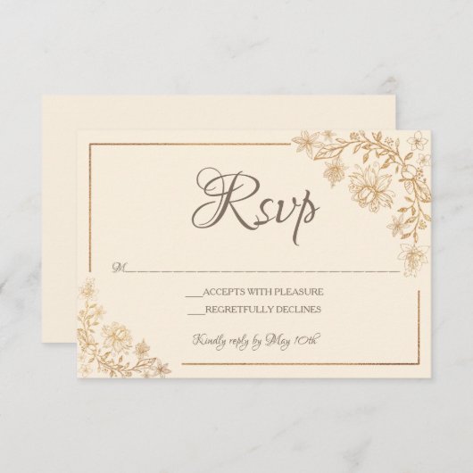 Gold Floral RSVP Card (Vorne/Hinten)