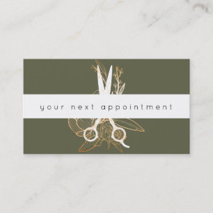 Gold Floral Salon Scissors Logo Ernennung Visitenkarte