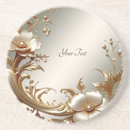 Gold Floral Sandstone Coaster Getränkeuntersetzer