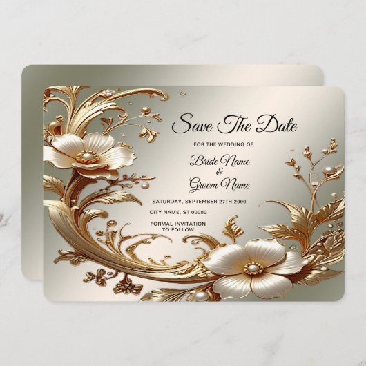 Gold Floral Save The Date (Vorne/Hinten)