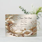 Gold Floral Save The Date (Stehend Vorderseite)