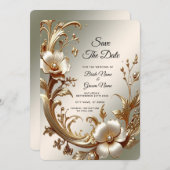 Gold Floral Save the Date (Vorne/Hinten)