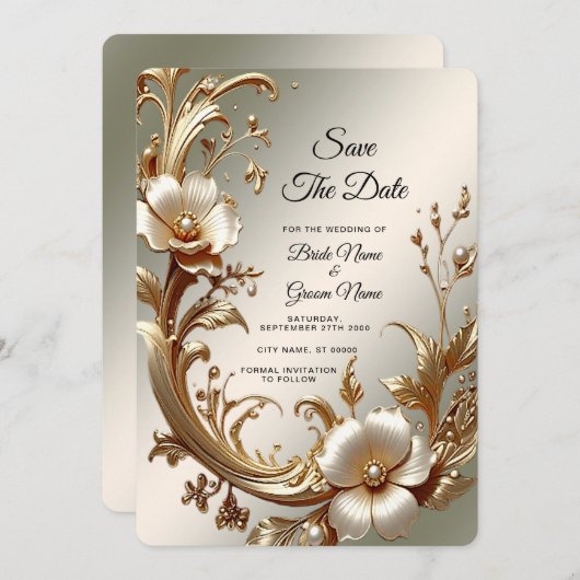 Gold Floral Save the Date (Vorne/Hinten)