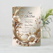 Gold Floral Save the Date (Stehend Vorderseite)