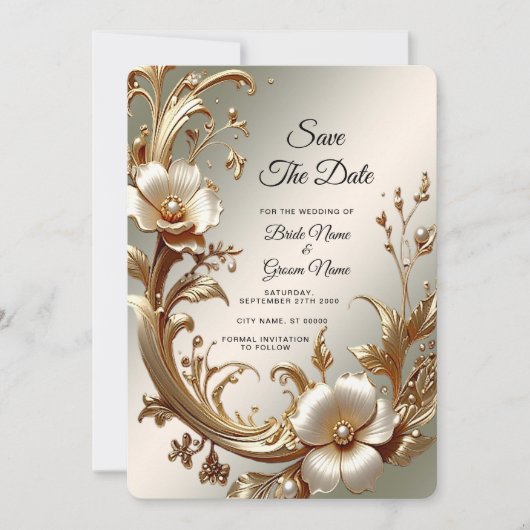Gold Floral Save the Date (Vorderseite)