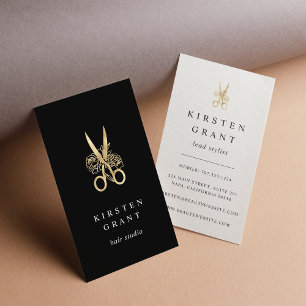 Gold Floral Scissors Logo-Haarstyliste Visitenkarte
