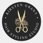 Gold Floral Scissors Logo Runder Aufkleber (Vorderseite)