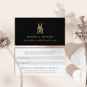 Gold Floral Scissors Logo Salon Empfehlungskarte